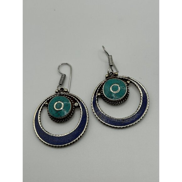 Tibetan Nepal Handmade Natural Turquoise, Coral, Lapis, Necklace & Earring Set - Picture 7 of 10